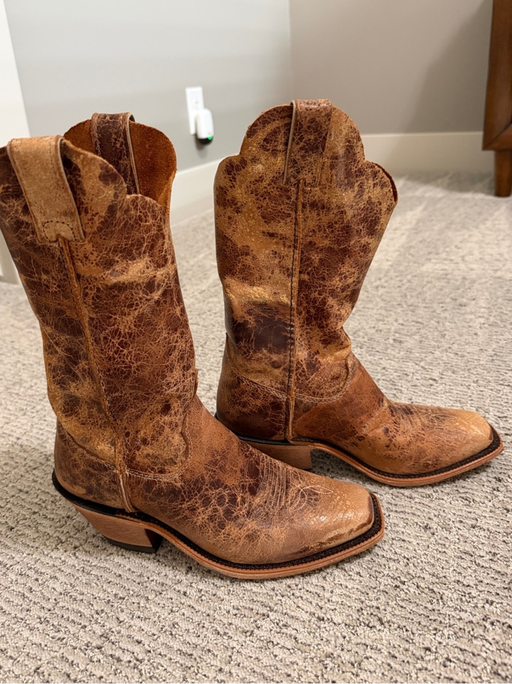 Justin Boots Distressed Brown Leather Western Heeled Boots - Women's
